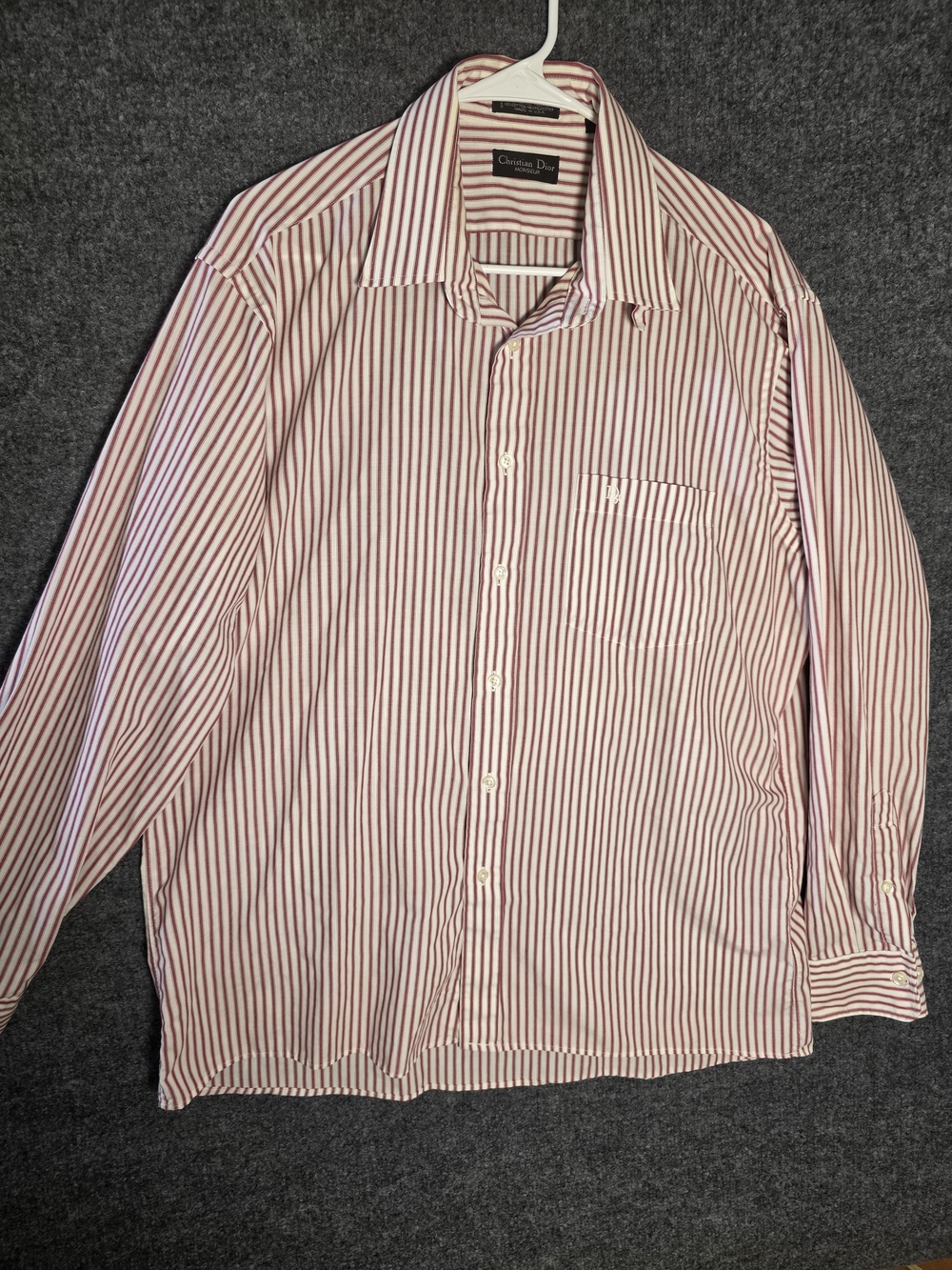 Vintage Christian Dior Monsieur Red Stripe Button Down Shirt Mens 17 34/35 USA